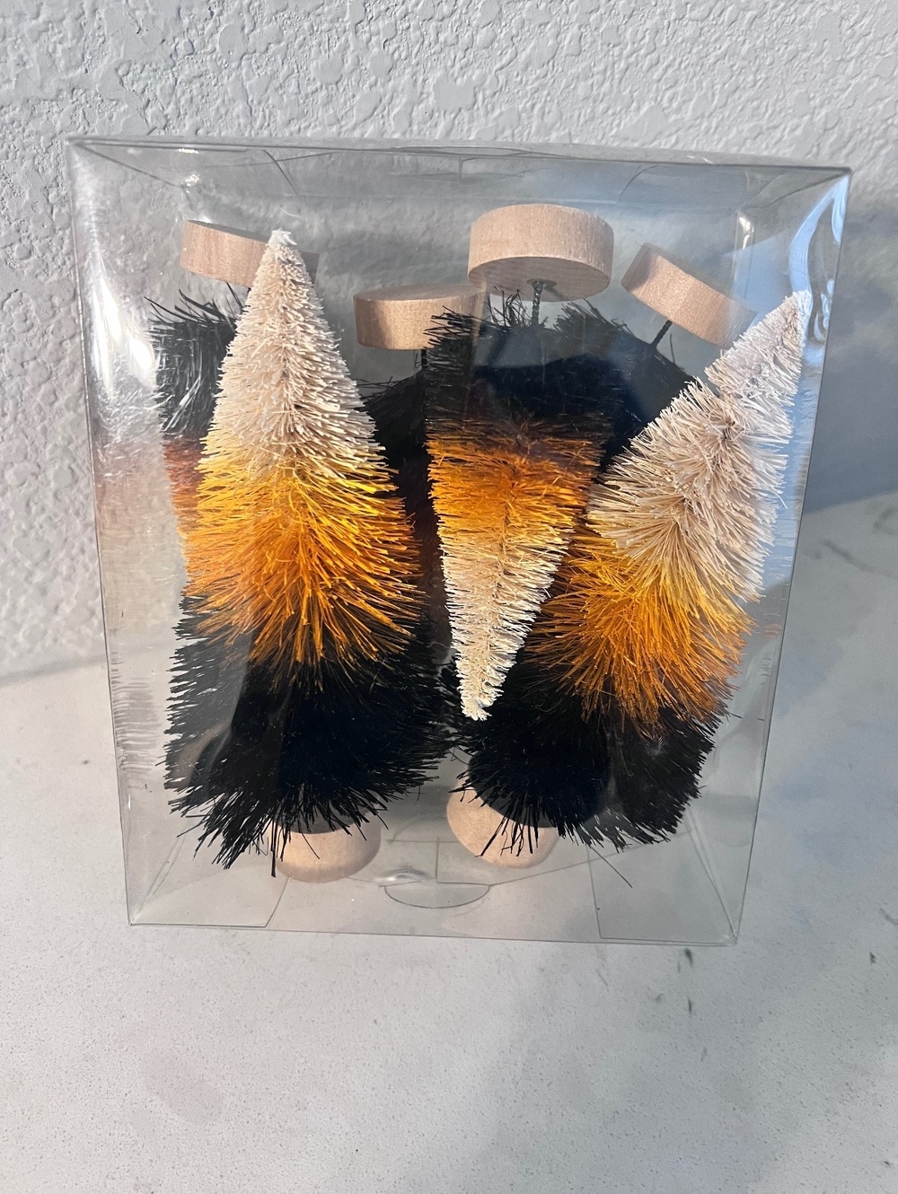 Halloween Candy Corn Bottle Brush Trees with Wood Bases – Set of 6